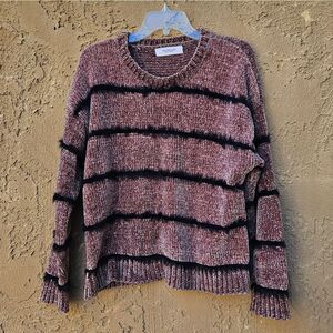 Workshop Black and Brown Striped Chenille Long Sleeve Sweater Size L